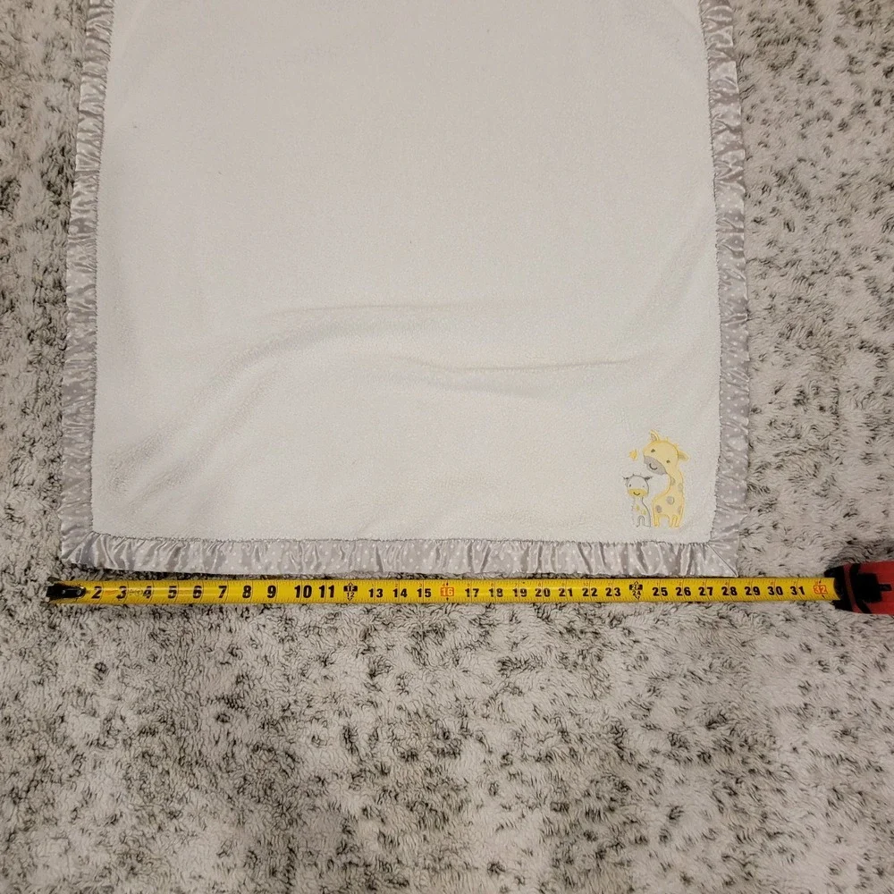 Carter's Child Of Mine Baby Blanket White Grey Satin Polka Dot Giraffe 34x28